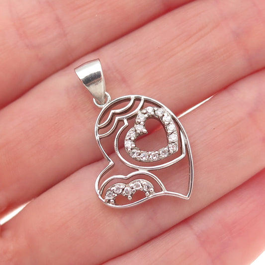 925 Sterling Silver Round-Cut C Z Heart Charm Pendant