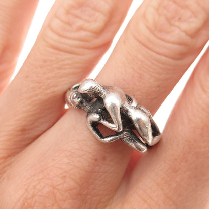 925 Sterling Silver Vintage Erotic Scene Oxidized Ring Size 10.5