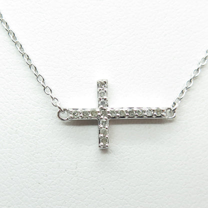 SUN 925 Sterling Silver Real Round-Cut Diamond Cross Cable Chain Necklace 18"