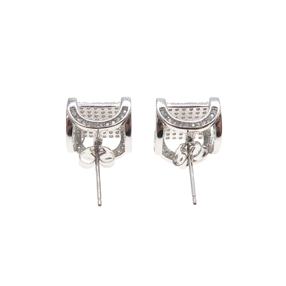 925 Sterling Silver Round-Cut C Z Arch Square Stud Earrings
