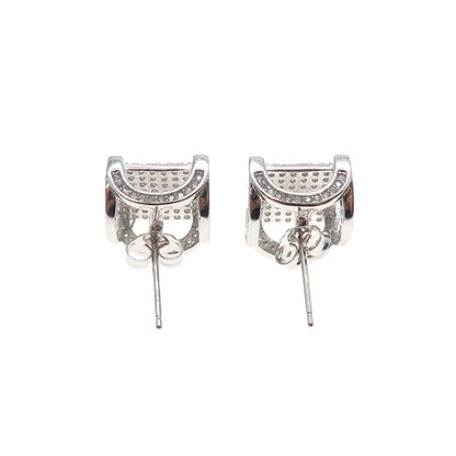 925 Sterling Silver Round-Cut C Z Arch Square Stud Earrings