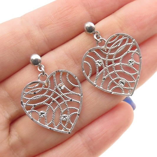 925 Sterling Silver Italy Ornate Heart Dangle Earrings