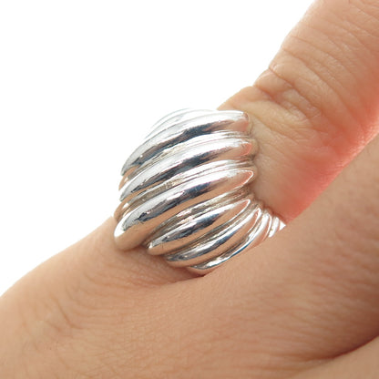 925 Sterling Silver Vintage Modernist Ribbed Dome Ring Size 5.25