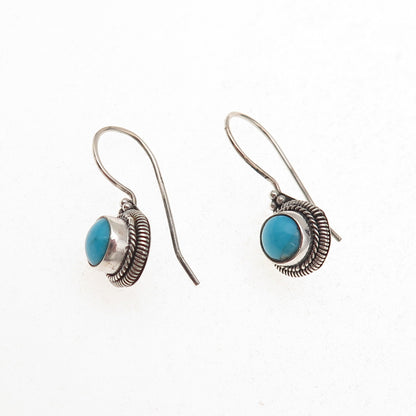 925 Sterling Silver Vintage Real Turquoise Oxidized Dangle Earrings