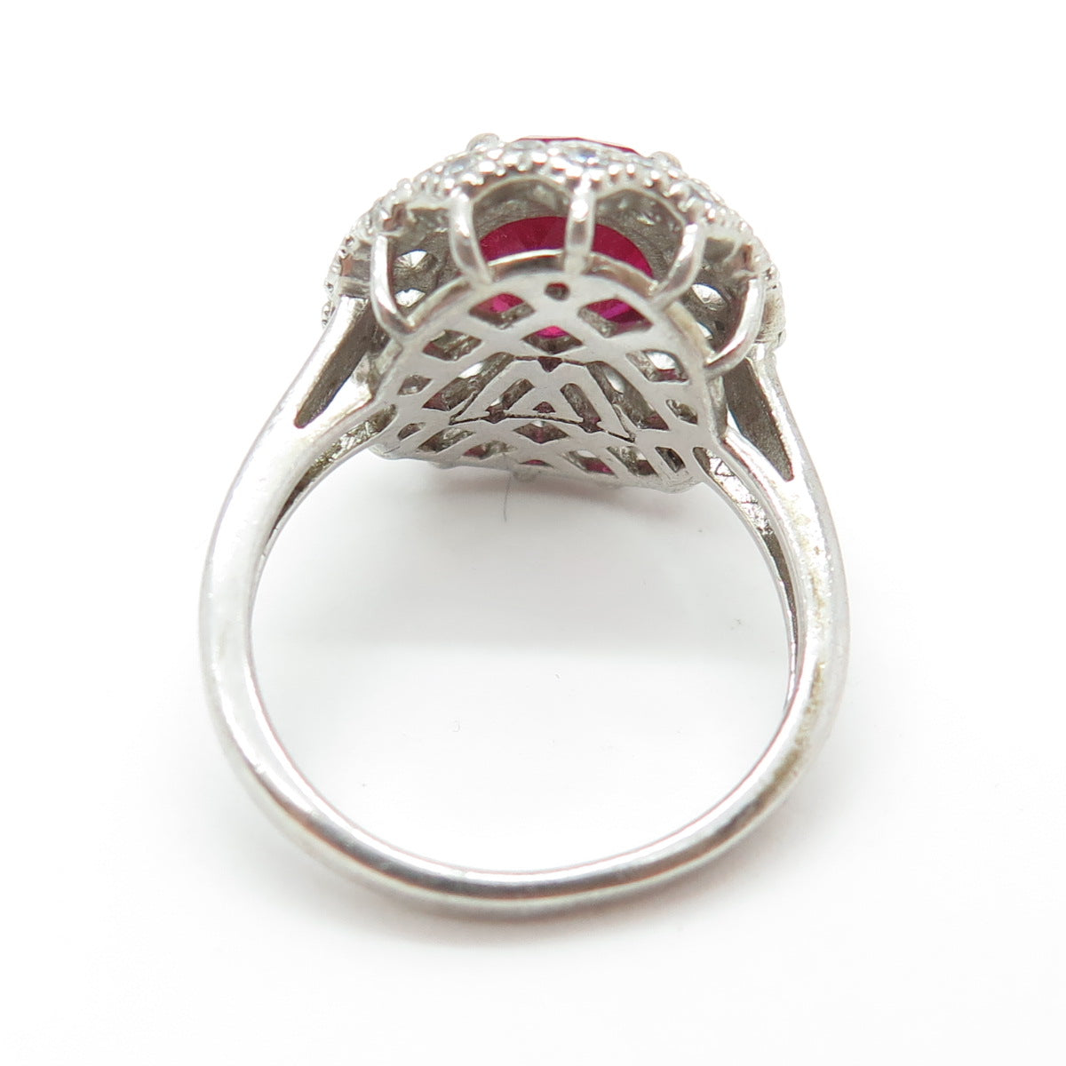 925 Sterling Silver Lab-Created Ruby & Round-Cut Shaped C Z Ring Size 7.75