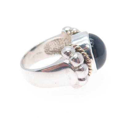 14K Gold 925 Sterling Silver Vintage Real Black Onyx Modernist Ring Size 6.5
