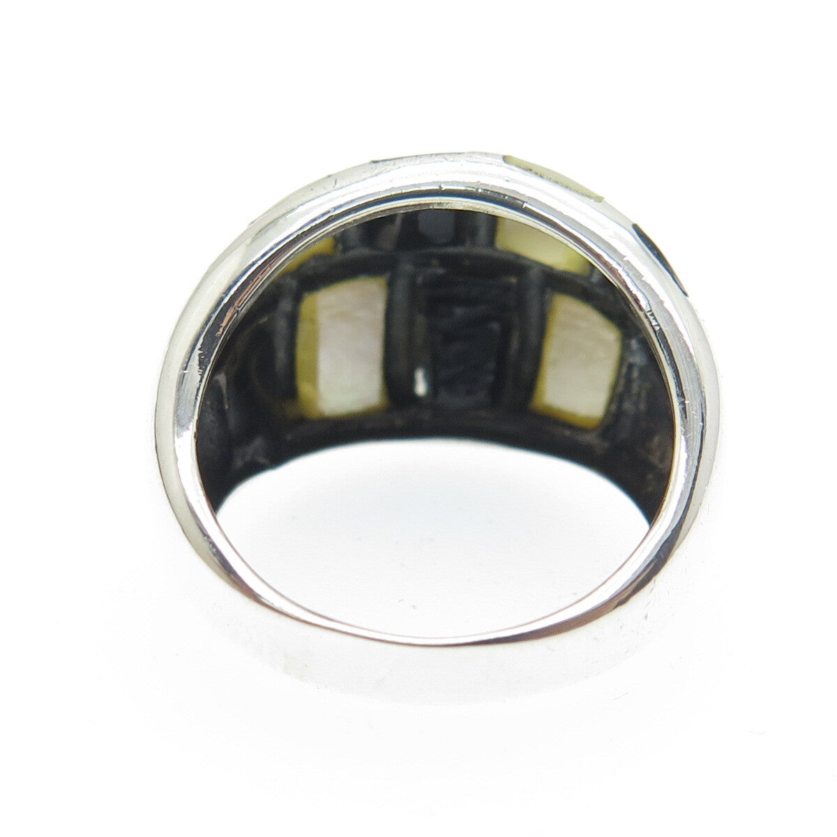 CFJ Collins Fine Jewelry Sterling Silver Vintage Black Onyx & MOP Ring Size 6.25