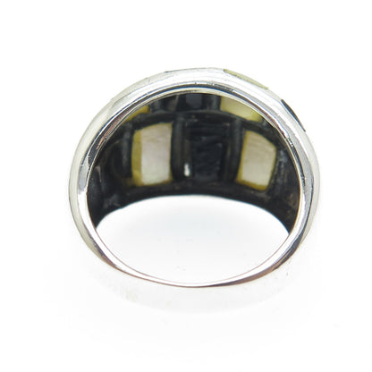 CFJ Collins Fine Jewelry Sterling Silver Vintage Black Onyx & MOP Ring Size 6.25