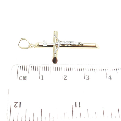 14K Yellow & White Gold Crucifix Cross Religious Charm Pendant