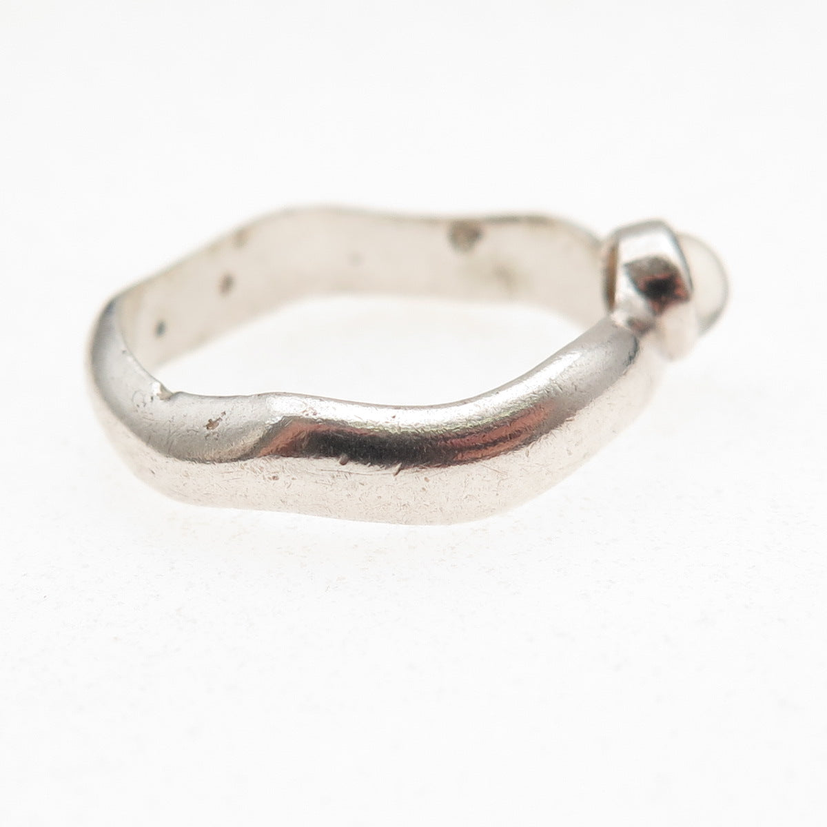 Boma Sterling Silver Vintage Real Rose Quartz Wavy Band Oxidized Ring Size 6.5