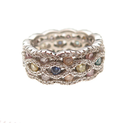 925 Sterling Silver Round-Cut Multi-Color C Z Band Ring Size 6.25