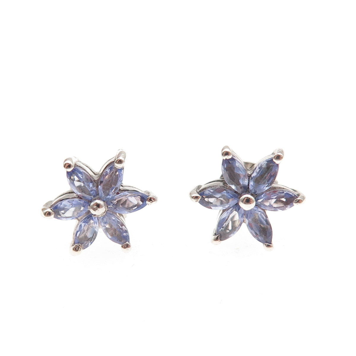 Chuck Clemency 925 Sterling Silver Real Marquise-Cut Tanzanite Stud Earrings
