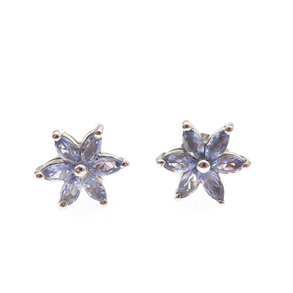 Chuck Clemency 925 Sterling Silver Real Marquise-Cut Tanzanite Stud Earrings