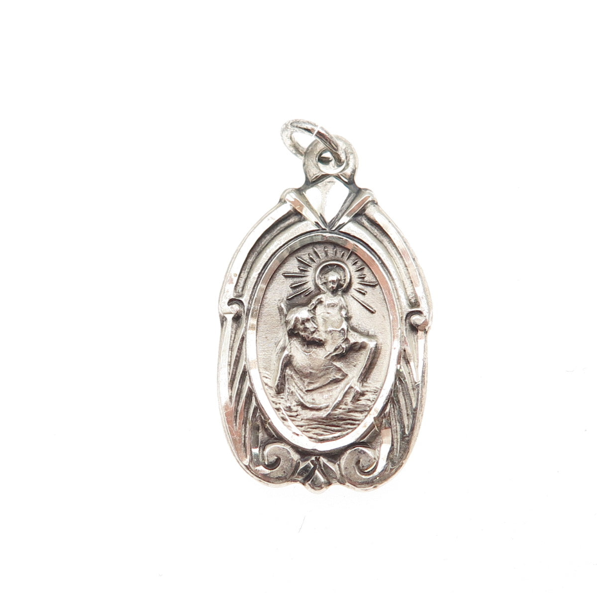 HMH Religious Sterling Antique Art Deco St. Christopher Catholic Medal Pendant