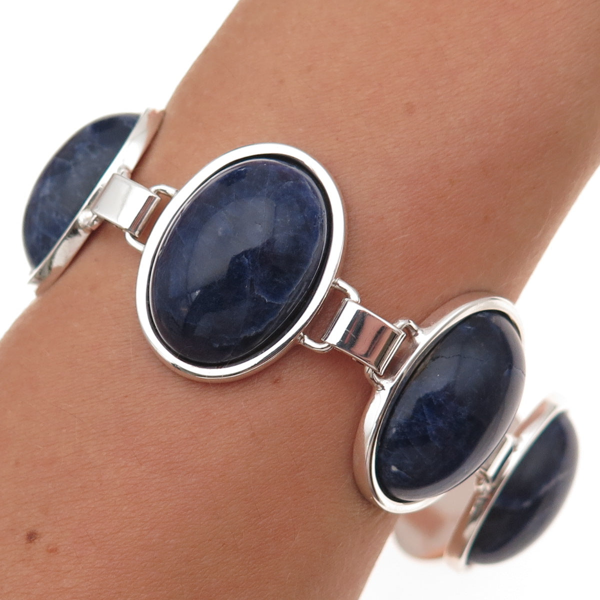 Lutz & Weiss 925 Sterling Silver Vintage West Germany Real Sodalite Bracelet 7"