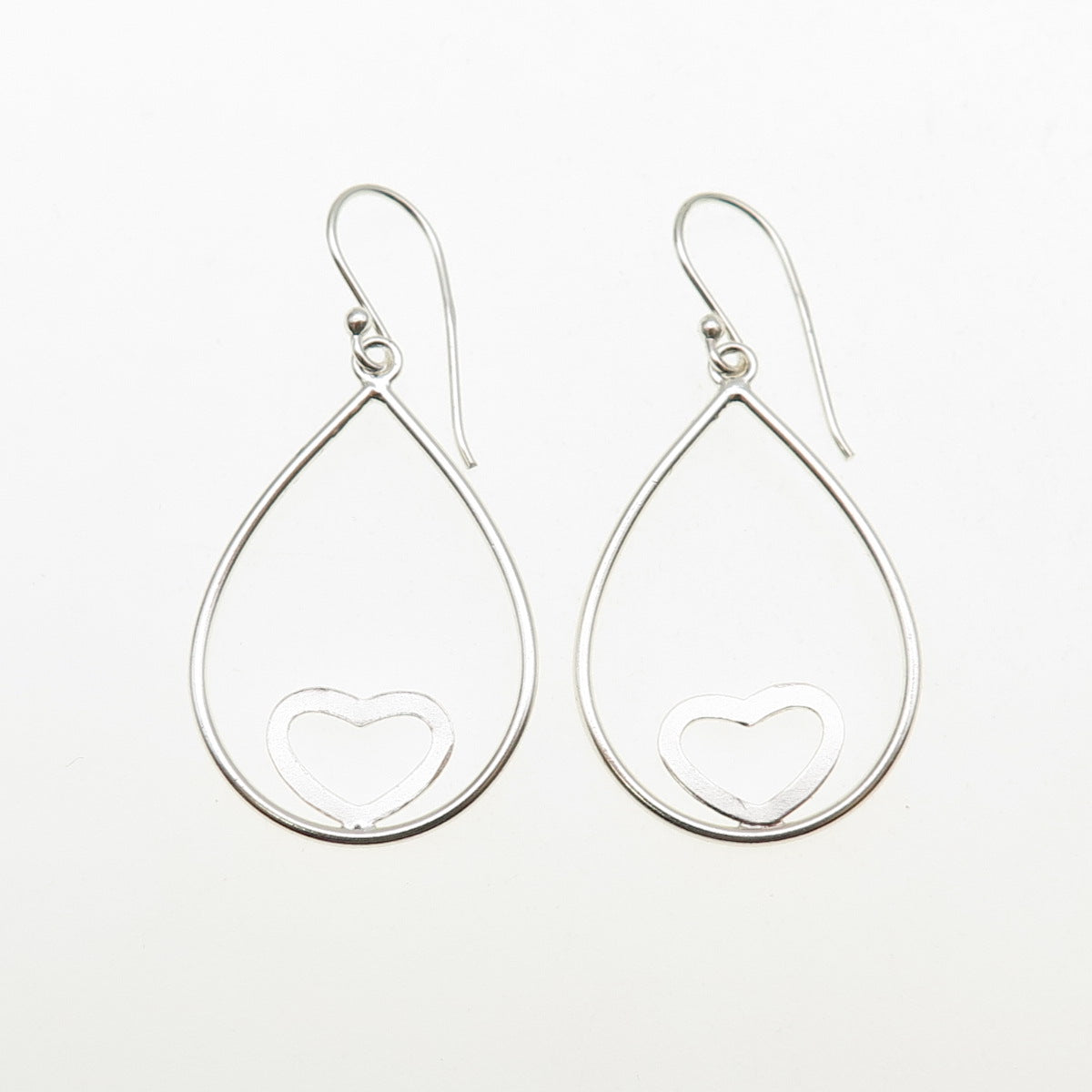 925 Sterling Silver Heart Teardrop Dangle Earrings