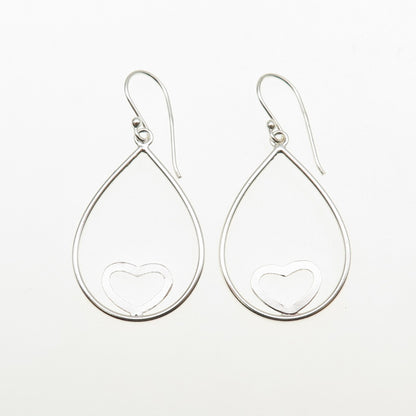 925 Sterling Silver Heart Teardrop Dangle Earrings