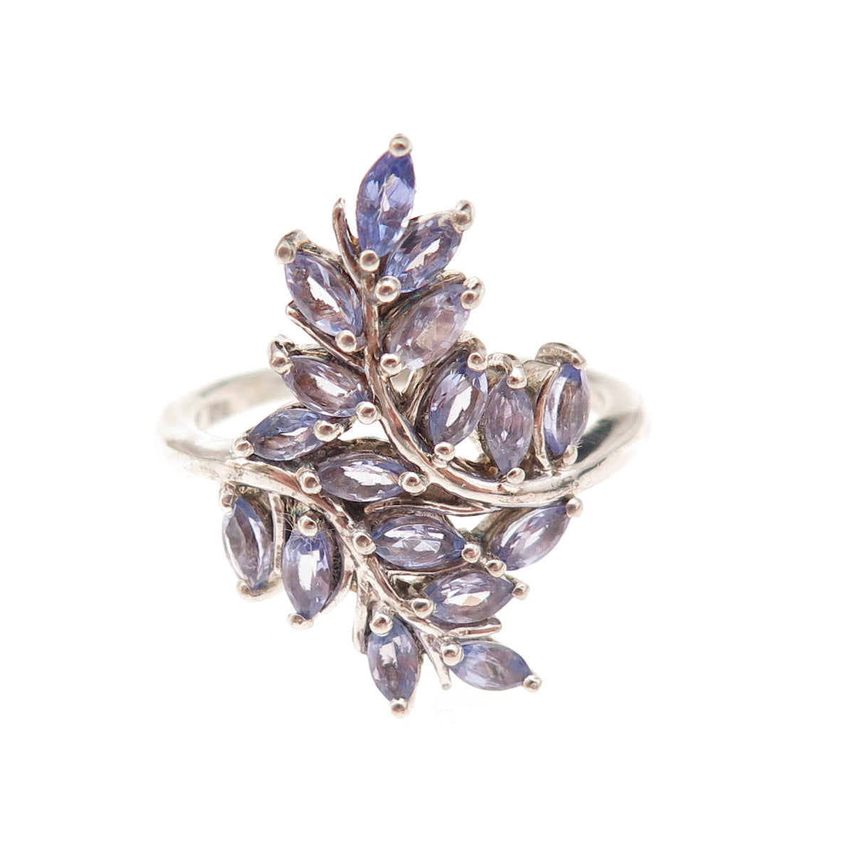 Chuck Clemency Sterling Silver Real Marquise-Cut Tanzanite Floral Ring Size 8