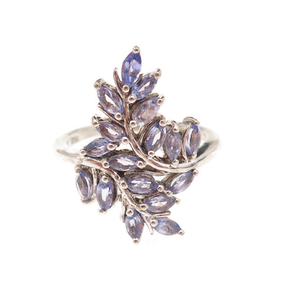 Chuck Clemency Sterling Silver Real Marquise-Cut Tanzanite Floral Ring Size 8