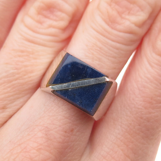 925 Sterling Silver Vintage Mexico Real Sodalite Ring Size 8.25