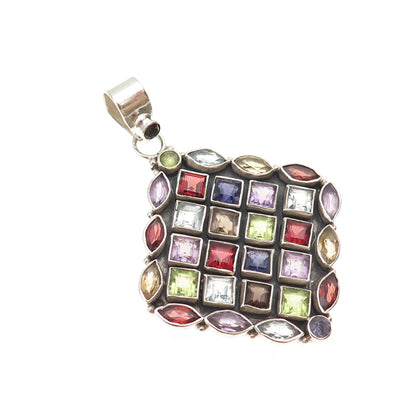 925 Sterling Vintage Real Topaz Iolite Amethyst Citrine Peridot & Garnet Pendant