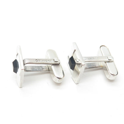 925 Sterling Silver VintageAlphonzo Mucha Real Black Onyx Square Cufflinks #25