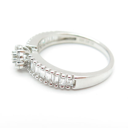 925 Sterling Silver Baguette & Round-Cut C Z Engagement Ring Size 7.5