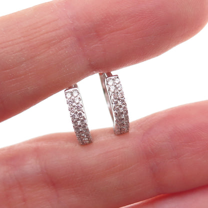 925 Sterling Silver Round-Cut C Z Hoop Earrings