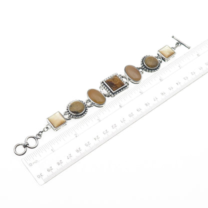 Whitney Kelly 925 Sterling Vintage Real Tiger Eye Jasper & MOP Bracelet 7-7.25"