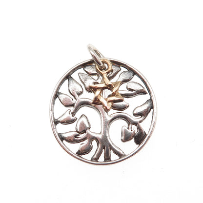 925 Sterling Silver 2-Tone Vintage Tree of Life Star of David Charm Pendant