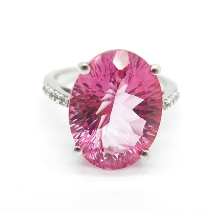 SUN Sterling Silver Oval-Cut Lab-Created Pink Sapphire & White Topaz Ring Size 7