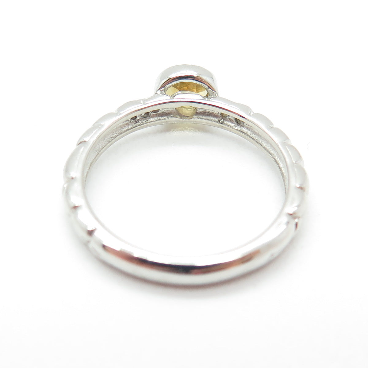 925 Sterling Silver Real White Diamond & Citrine Gemstone Pebble Ring Size 6.75