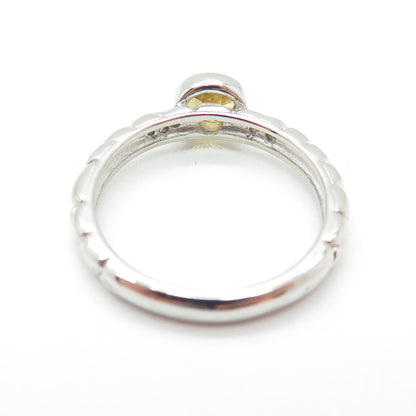 925 Sterling Silver Real White Diamond & Citrine Gemstone Pebble Ring Size 6.75