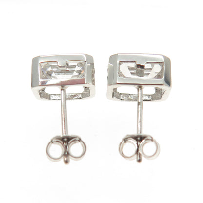 925 Sterling Silver Cushion-Cut Shaped C Z Stud Earrings