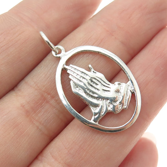 EXPRESS 925 Sterling Silver Vintage Prayer Hands Religious Pendant