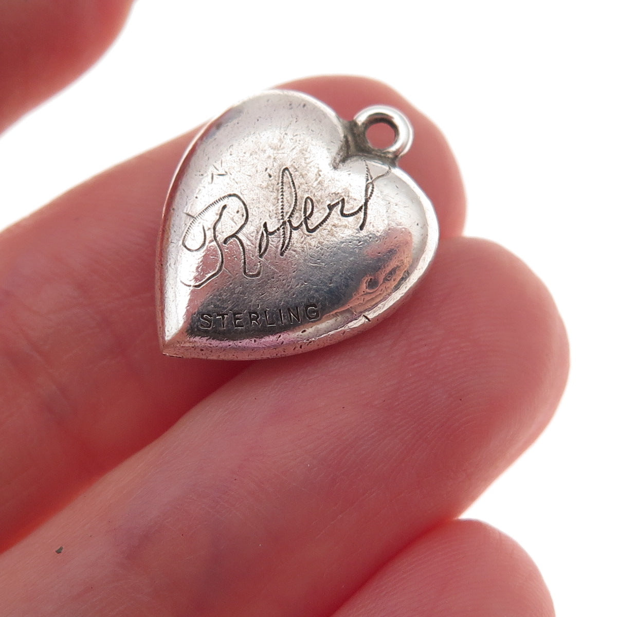 925 Sterling Silver Antique Art Deco Clover Heart Chatelaine Charm Pendant