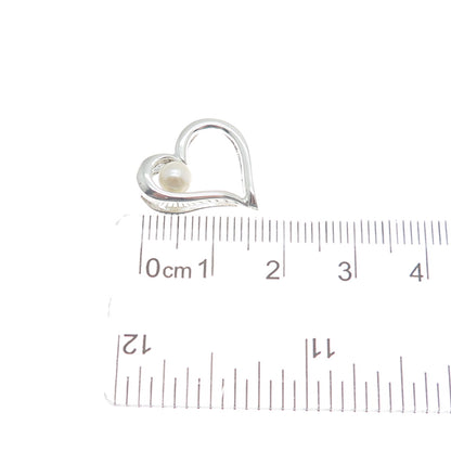 925 Sterling Silver Real Pearl Heart Minimalist Slide Pendant
