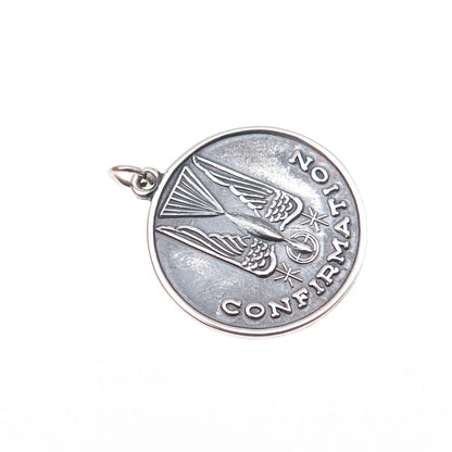 925 Sterling Silver Vintage Confirmation Religious Oxidized Charm Pendant