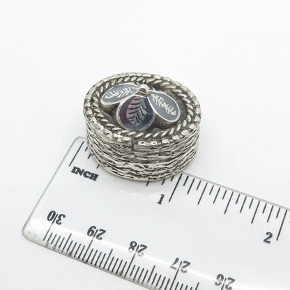 900 Silver Vintage Textured Floral Pill Box