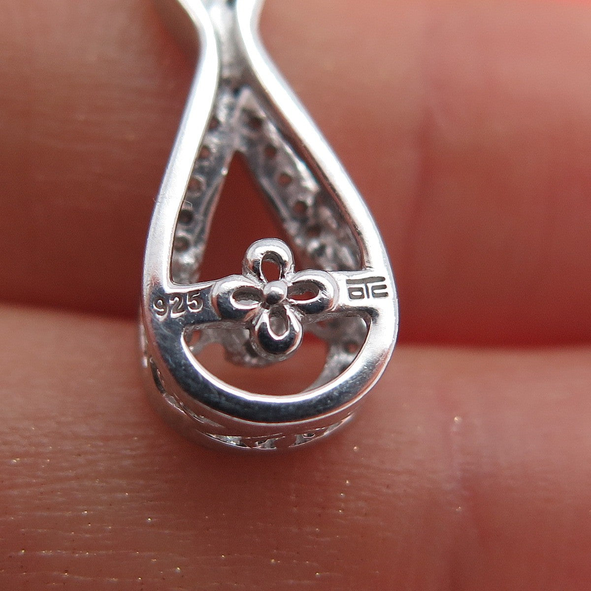 925 Sterling Silver Real Round-Cut Diamond Infinity Dangle Earrings