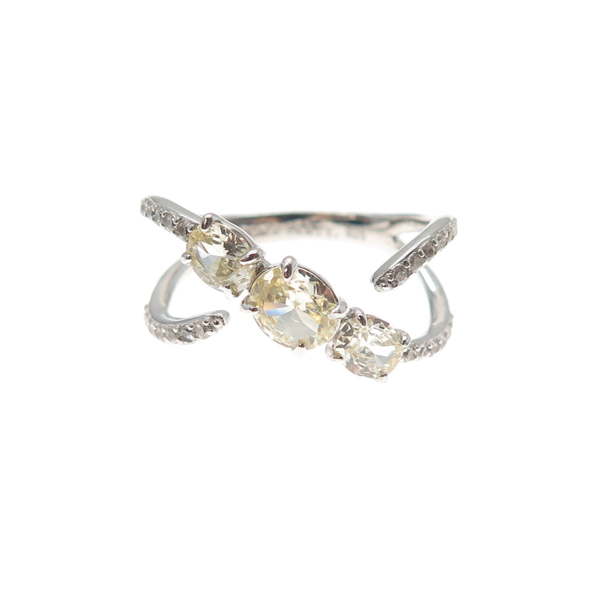 BOMB PARTY 925 Sterling Silver Canary & White C Z Ring Size 8.5