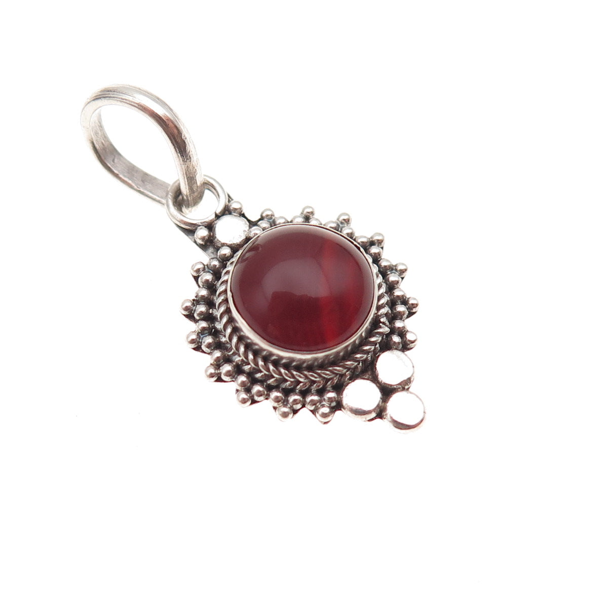 925 Sterling Silver Vintage Real Carnelian Oxidized Charm Pendant