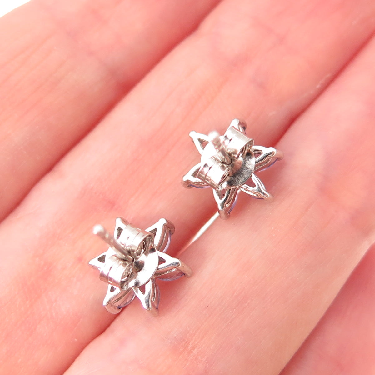 Chuck Clemency 925 Sterling Silver Real Marquise-Cut Tanzanite Stud Earrings