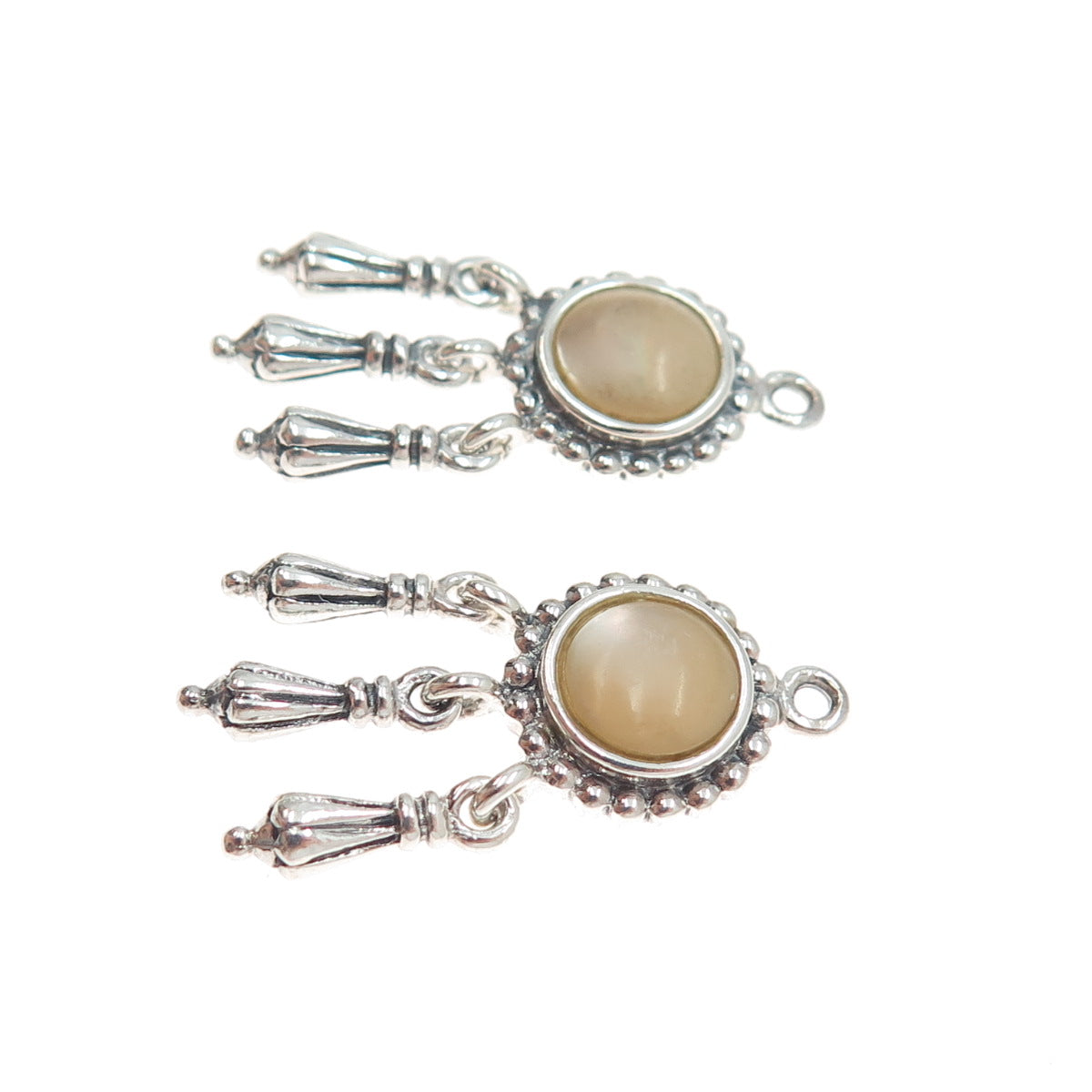 925 Sterling Silver Vintage Real MOP Modernist Dangle Jacket Earrings