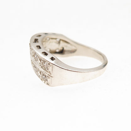 925 Sterling Silver Vintage Round-Cut C Z Wavy Ring Size 7.25