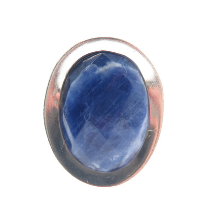 950 Silver Vintage Real Sodalite Modernist Statement Ring Size 6.5