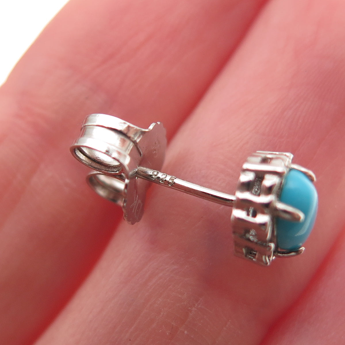 925 Sterling Silver Real Sleeping Beauty Turquoise Stud Earrings