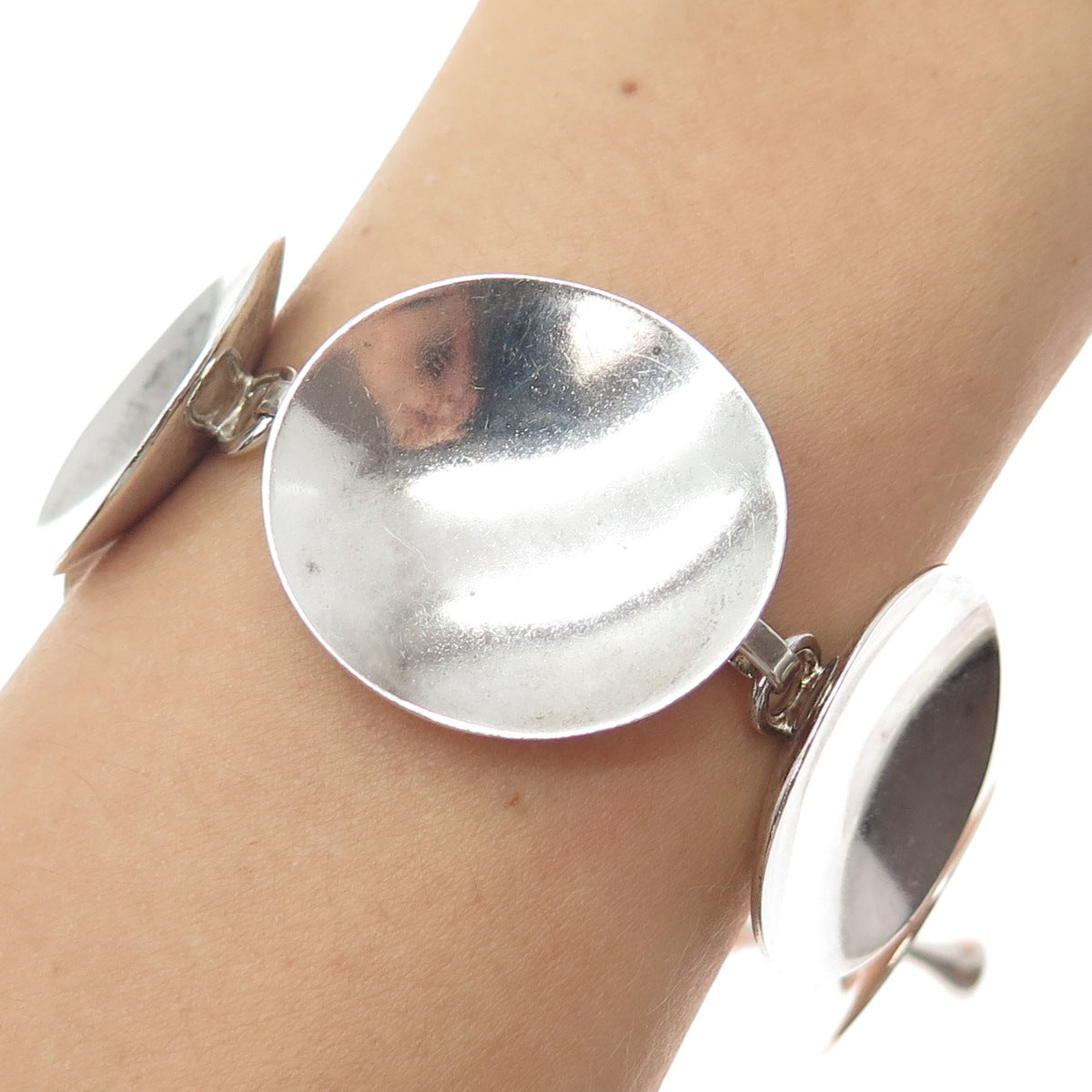ROBERT LEE MORRIS 925 Sterling Silver Vintage Modernist Disc Link Bracelet 7"