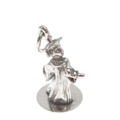 925 Sterling Silver Vintage Graduate Boy Minimalist 3D Charm Pendant