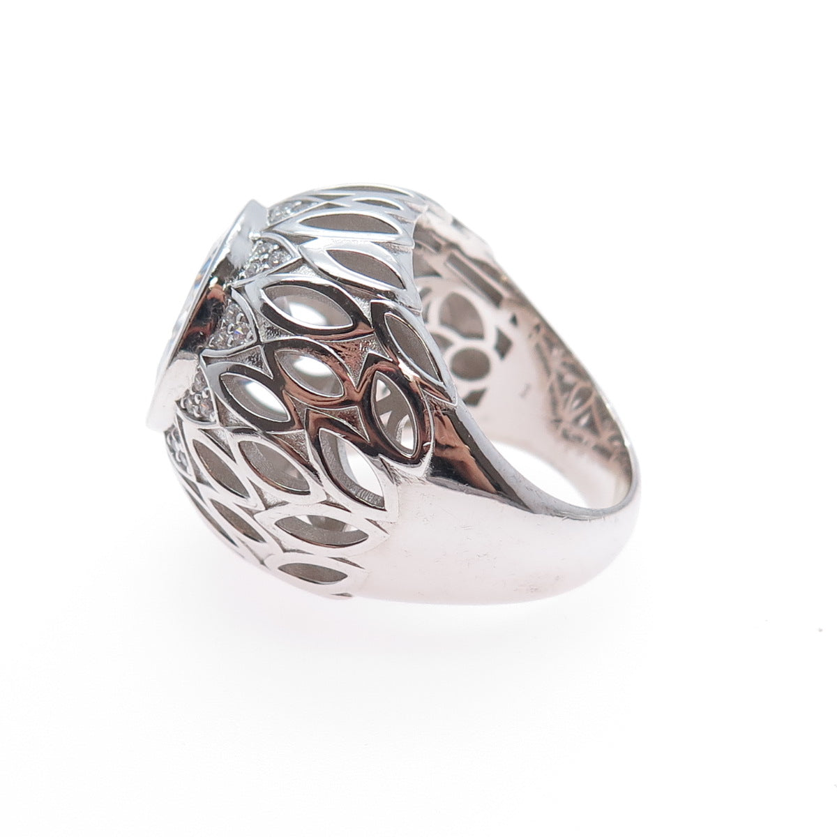 925 Sterling Silver Round-Cut C Z Flower Dome Ring Size 8